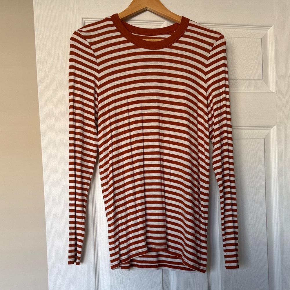 AERIE Rust and White Striped Long Sleeve Tee